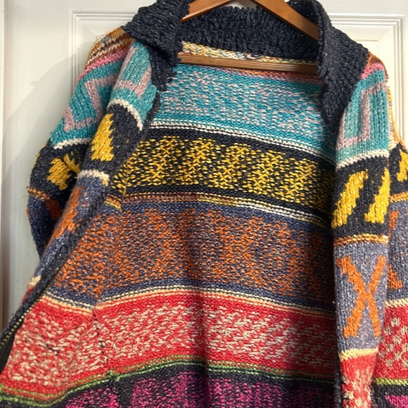 Hand knit Zip Up MultiColor Sweater - Picture 10 of 15